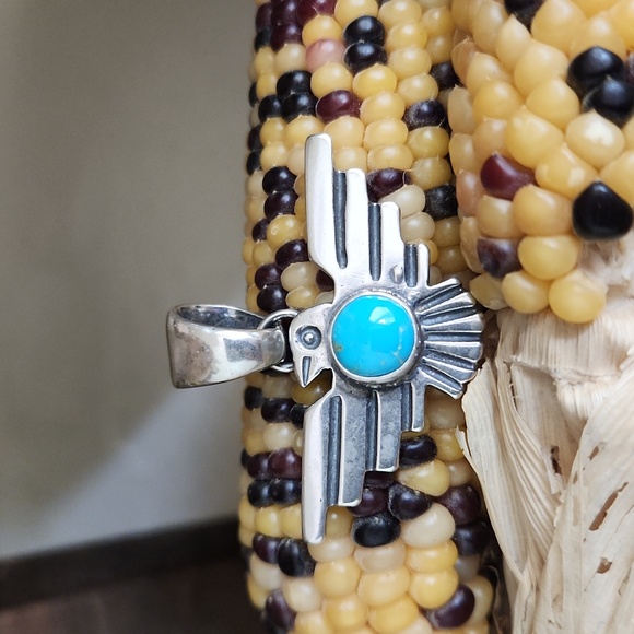 NWOT Native American Navajo Turquoise & Sterling Thunderbird Pendant π©΅π - Picture 8 of 11